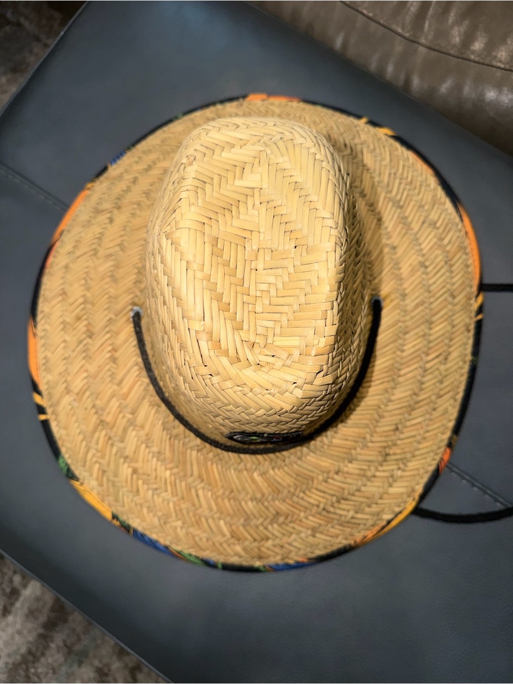 Maui and Sons Natural Straw Hat with Black Logo and Multicolor Trim - Picture 3 of 5